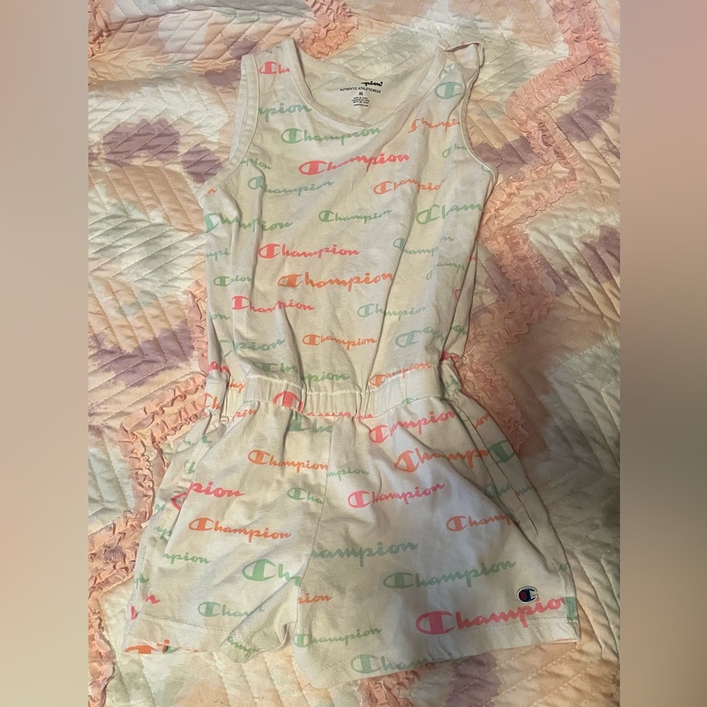 Girls M Champion white sleeveless and shorts romper.